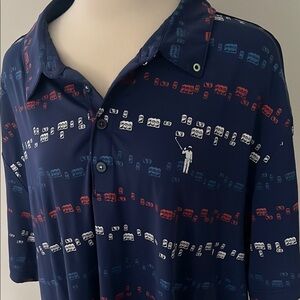 William Murray Golf Polo in Blue with Red, White, Light Blue Beverage Can Design